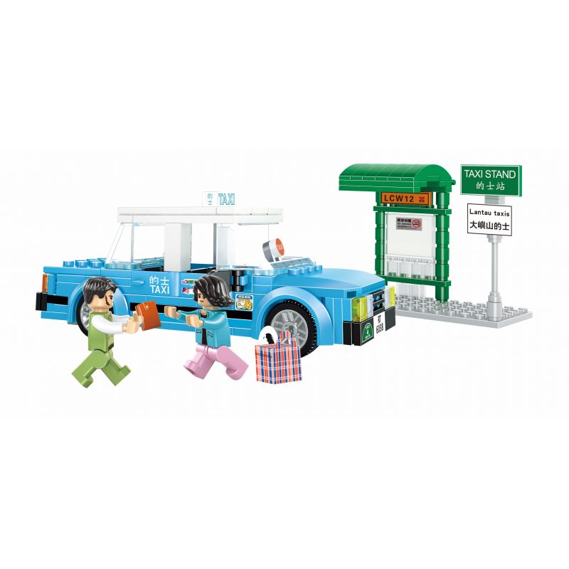 ROYAL TOYS RT05 non Lego TAXI LANTAU HỒNG KÔNG bộ đồ chơi xếp lắp ráp ghép mô hình City CITY STORY HONG KONG BLUE TAXI Thành Phố 239 khối