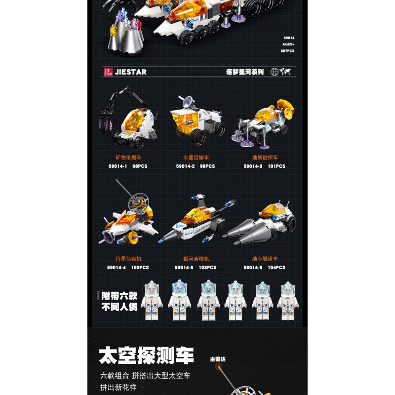 JIESTAR 59014 non  THIÊN HÀ TRONG MƠ XE THÁM HIỂM NGOÀI HÀNH TINH 6 1 bộ đồ chơi xếp lắp ráp ghép mô hình Space SPACE EXPLORATION VEHICLE Thám Hiểm Không Gian 607 khối