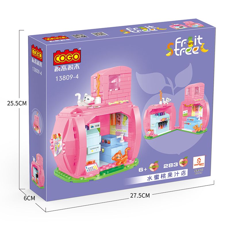COGO 13809-4 non  CỬA HÀNG NƯỚC ÉP ĐÀO bộ đồ chơi xếp lắp ráp ghép mô hình Mini Modular FRUIT TREE Đường Phố Thu Nhỏ 283 khối