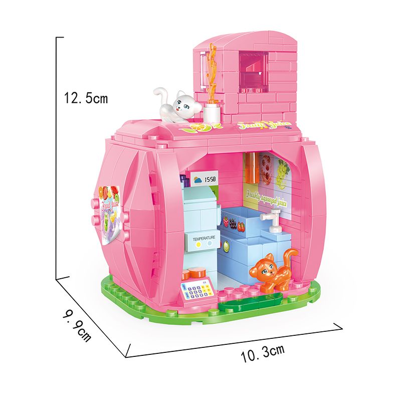 COGO 13809-4 non  CỬA HÀNG NƯỚC ÉP ĐÀO bộ đồ chơi xếp lắp ráp ghép mô hình Mini Modular FRUIT TREE Đường Phố Thu Nhỏ 283 khối