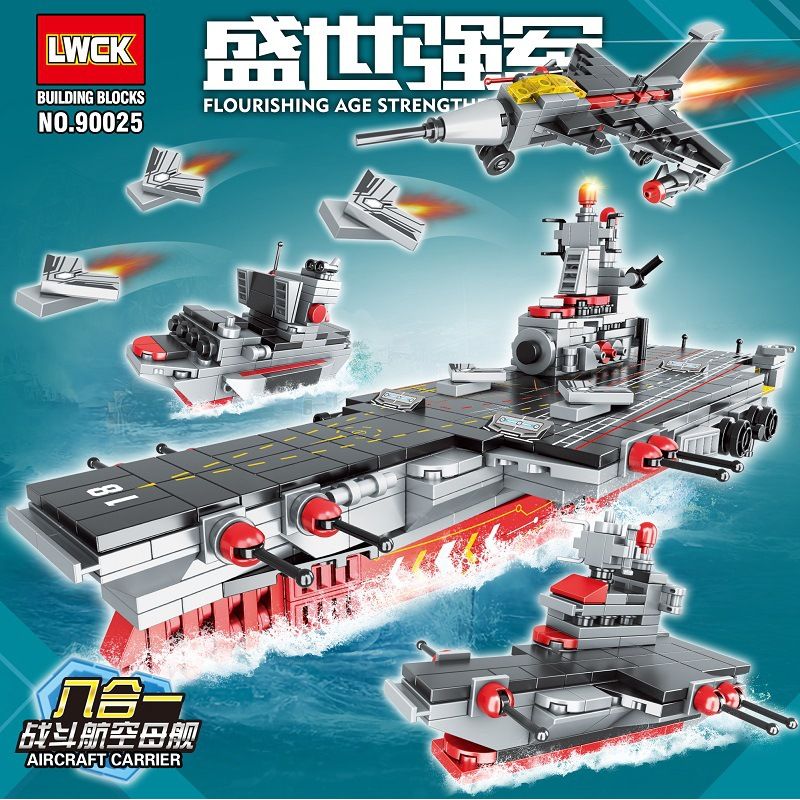 LWCK 90025 non Lego 8 TÀU SÂN BAY CHIẾN ĐẤU bộ đồ chơi xếp lắp ráp ghép mô hình Flourishing Age Strengthen The Army STRONG ARMY AIRCRAFT CARRIER 1095 khối