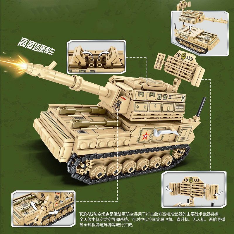 LWCK 90014 non Lego HỆ THỐNG TÊN LỬA PHÒNG KHÔNG TẦM NGẮN TOR-M2 CỦA NGA bộ đồ chơi xếp lắp ráp ghép mô hình Flourishing Age Strengthen The Army STRONG ARMY TOR-M2 AIR DEFENSE MISSILE ARMOR VEHICLE 526 khối