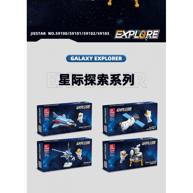 JIESTAR 59103 non  KHÁM PHÁ GIỮA CÁC VÌ SAO MÔ-ĐUN MẶT TRĂNG APOLLO bộ đồ chơi xếp lắp ráp ghép mô hình Space EXPLORE APOLLO LUNAR MODULE Thám Hiểm Không Gian 61 khối