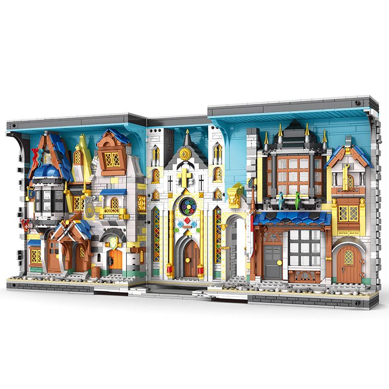 REOBRIX 66026 non Lego GIAN HÀNG SÁCH NHÌN RA PHỐ THỜI TRUNG CỔ bộ đồ chơi xếp lắp ráp ghép mô hình EUROPEAN CENTURY BOOK OF MARKET 2922 khối