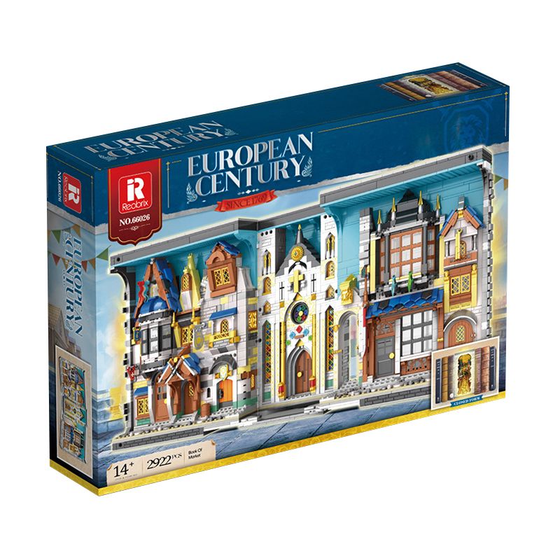 REOBRIX 66026 non  GIAN HÀNG SÁCH NHÌN RA PHỐ THỜI TRUNG CỔ bộ đồ chơi xếp lắp ráp ghép mô hình EUROPEAN CENTURY BOOK OF MARKET 2922 khối