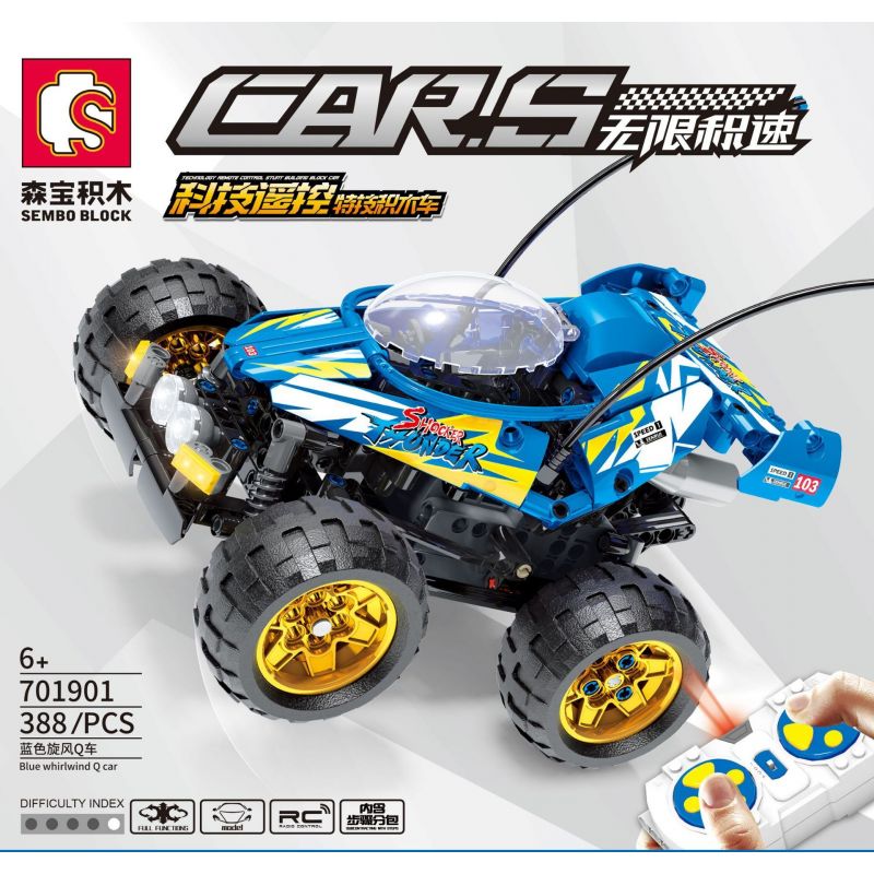 SEMBO 701901 non  BLUE CYCLONE Q CÔNG NGHỆ XE HƠI ĐIỀU KHIỂN TỪ XA STUNTS bộ đồ chơi xếp lắp ráp ghép mô hình  CARS BLUE WHIRLWIND Q Kỹ Thuật Công Nghệ Cao Mô Hình Phương Tiện 388 khối