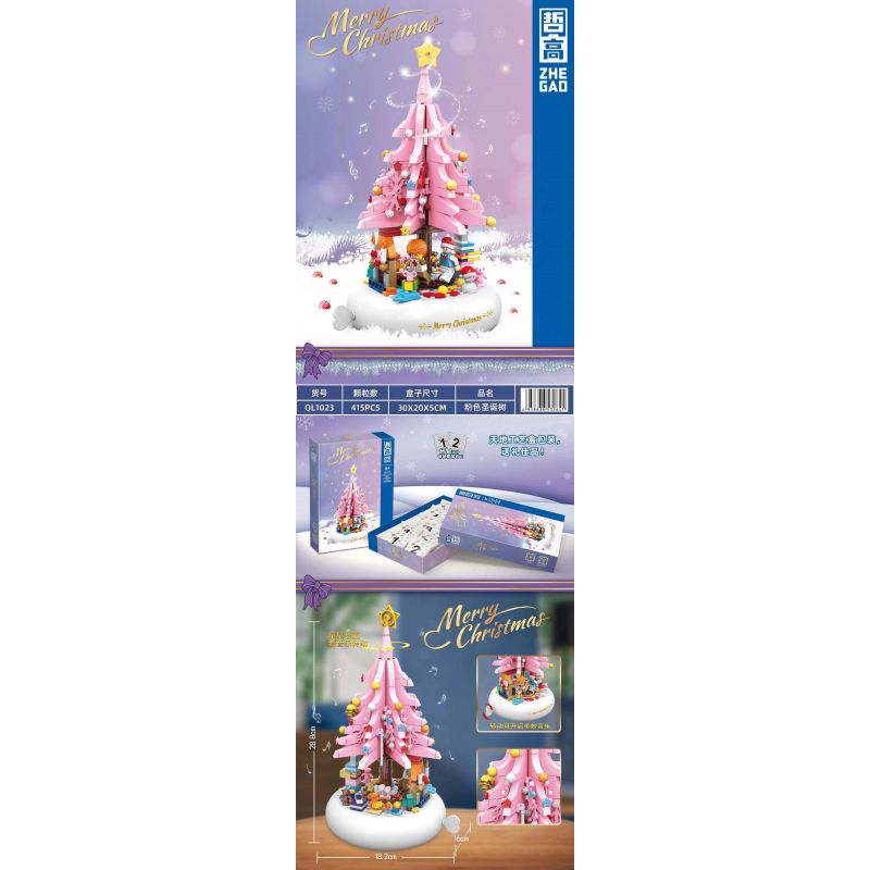 ZHEGAO QL1023 1023 non  CÂY GIÁNG SINH MÀU HỒNG bộ đồ chơi xếp lắp ráp ghép mô hình Christmas 415 khối