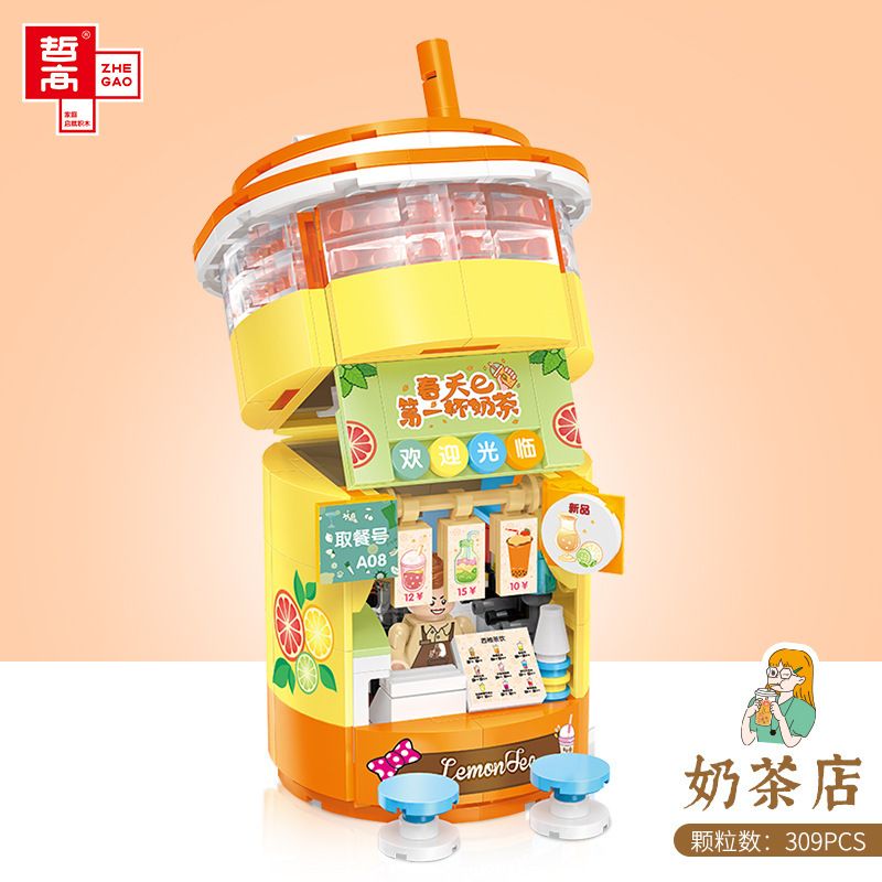 ZHEGAO CW6004 6004 non Lego QUÁN TRÀ SỮA bộ đồ chơi xếp lắp ráp ghép mô hình LEMON TEA 309 khối