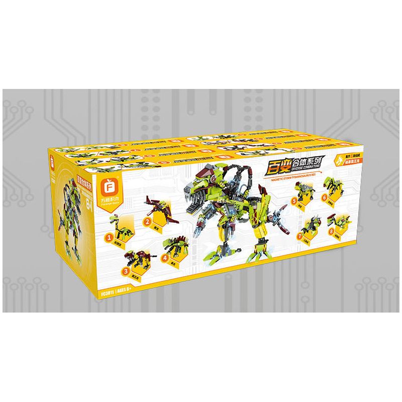 FORANGE FC3811 3811 non  BẠO LỰC TỪ TÍNH KẾT HỢP WANGLONG 8 RỒNG CỔ DÀI CÁNH TYRANT TYRANNOSAURUS JIANLONG CỘT SỐNG ĐÔI TAM GIÁC RẮN bộ đồ chơi xếp lắp ráp ghép mô hình Creator DIVERSE COMBINATIONS Sáng Tạo 773 khối