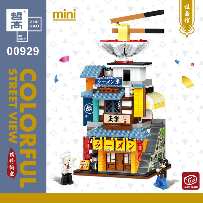 ZHEGAO 00928 00929 00930 00931 non  KHUNG CẢNH ĐƯỜNG PHỐ ĐẦY MÀU SẮC CỬA HÀNG TIỆN LỢI NHÀ RAMEN PHÒNG TRÒ CHƠI QUÁN TRÀ SỮA bộ đồ chơi xếp lắp ráp ghép mô hình Creator COLORFUL STREET VIEW Sáng Tạo 2798 khối