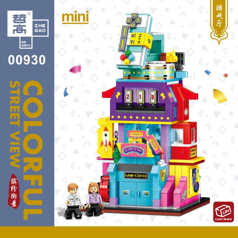 ZHEGAO 00928 00929 00930 00931 non  KHUNG CẢNH ĐƯỜNG PHỐ ĐẦY MÀU SẮC CỬA HÀNG TIỆN LỢI NHÀ RAMEN PHÒNG TRÒ CHƠI QUÁN TRÀ SỮA bộ đồ chơi xếp lắp ráp ghép mô hình Creator COLORFUL STREET VIEW Sáng Tạo 2798 khối