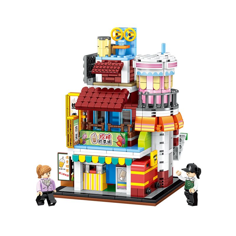 ZHEGAO 00928 00929 00930 00931 non  KHUNG CẢNH ĐƯỜNG PHỐ ĐẦY MÀU SẮC CỬA HÀNG TIỆN LỢI NHÀ RAMEN PHÒNG TRÒ CHƠI QUÁN TRÀ SỮA bộ đồ chơi xếp lắp ráp ghép mô hình Creator COLORFUL STREET VIEW Sáng Tạo 2798 khối