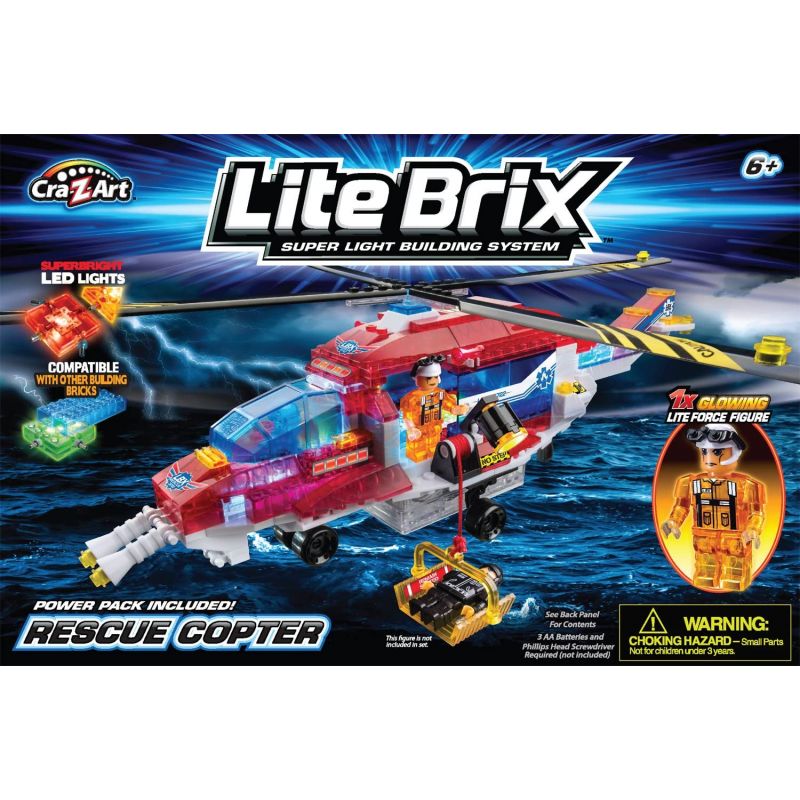 CRA-Z-ART LITE BRIX 35822 non  MÁY BAY TRỰC THĂNG CỨU HỘ bộ đồ chơi xếp lắp ráp ghép mô hình City RESCUE COPTER VEHICLE Thành Phố