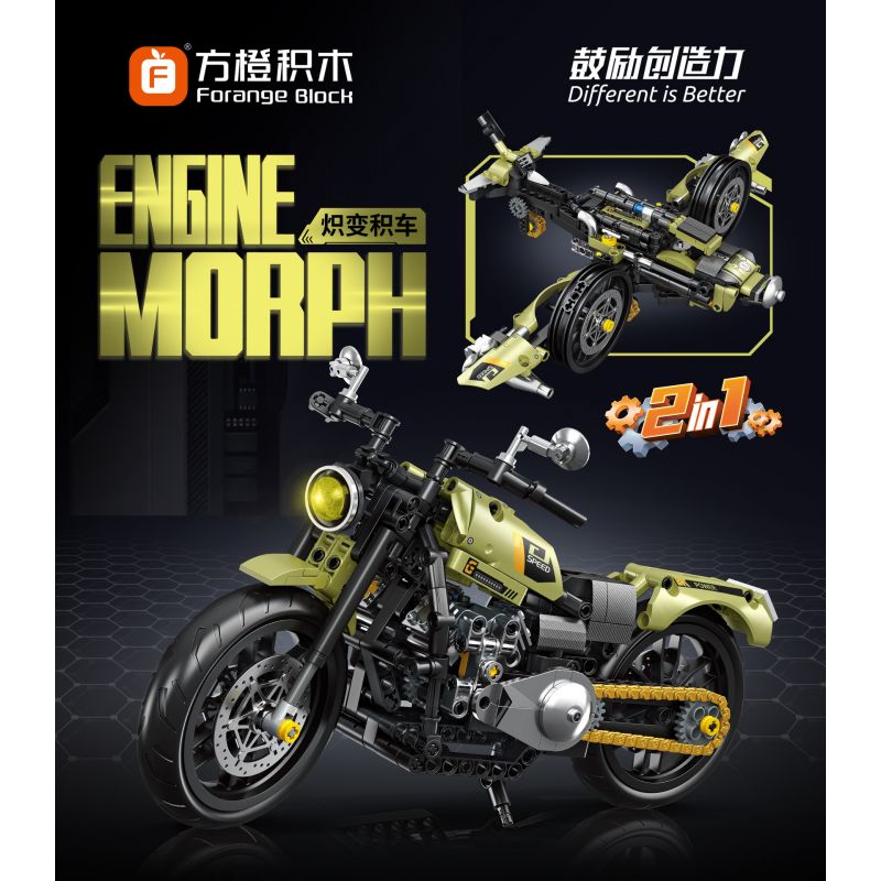 FORANGE FC9303 9303 non  CHIBIN JIJI XE MÁY BIẾN DẠNG MÀU VÀNG bộ đồ chơi xếp lắp ráp ghép mô hình  ENGINE MORPH Kỹ Thuật Công Nghệ Cao Mô Hình Phương Tiện 479 khối
