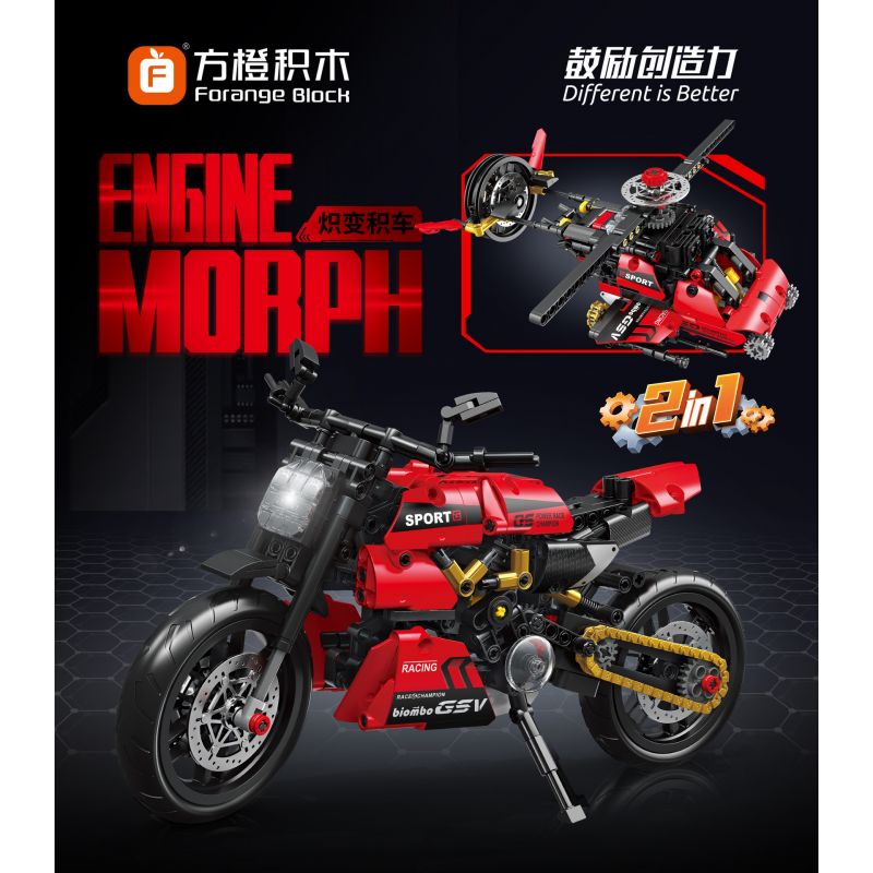 FORANGE FC9302 9302 non  CHIBIAN JIJI XE MÁY BIẾN HÌNH MÀU ĐỎ bộ đồ chơi xếp lắp ráp ghép mô hình  ENGINE MORPH Kỹ Thuật Công Nghệ Cao Mô Hình Phương Tiện 545 khối