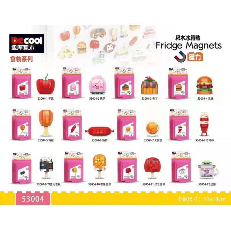 Decool 53004 Jisi 53004 non Lego THỰC PHẨM 12 TÁO PEACHES PUDDING BURGER CHÂN GÀ CHÓ NÓNG TRỨNG NĂNG LƯỢNG MẶT TRỜI TÔM SUSHI KEM SÔ CÔ LA XOÀI ĐẬU ĐỎ TRÀ SỮA bộ đồ chơi xếp lắp ráp ghép mô hình FRIDGE MAGNETS