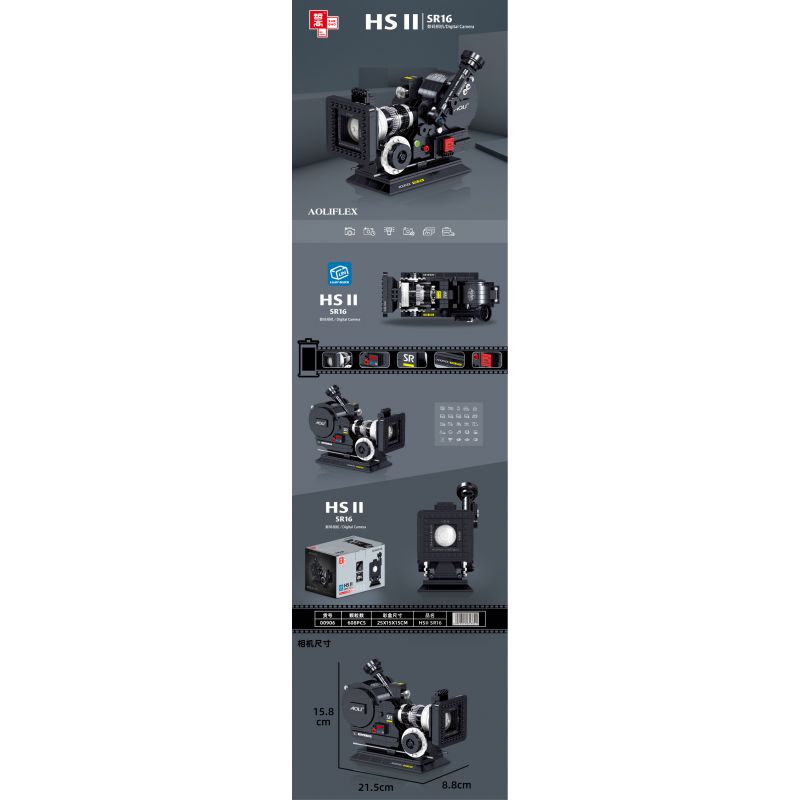 ZHEGAO 00906 non  MÁY ẢNH ARRI CỔ ĐIỂN bộ đồ chơi xếp lắp ráp ghép mô hình Creator Expert AOLIFLEX HS II SR16 DIGITAL CAMERA Chuyên Gia Sáng Tạo 608 khối
