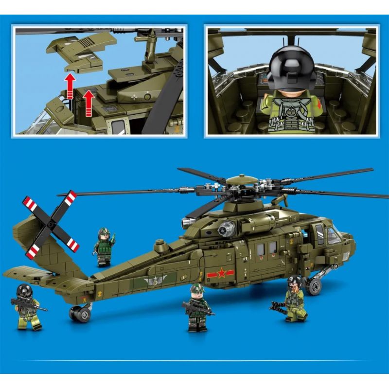 SEMBO 202152 non  TRỰC THĂNG -20 MÁY BAY VŨ TRANG bộ đồ chơi xếp lắp ráp ghép mô hình Military Army Z-20 ATTACK HELICOPTER Quân Sự Bộ Đội 750 khối