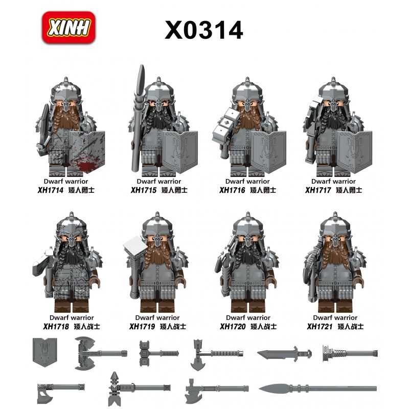 XINH X0314 0314 1714 1715 1716 1717 1718 1719 1720 1721 non Lego 8 NHÂN VẬT NHỎ CHIẾN BINH LÙN bộ đồ chơi xếp lắp ráp ghép mô hình Medieval Castle DWARF WARRIOR Chiến Tranh Trung Cổ