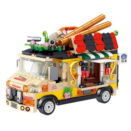 ZHEGAO 00890 non  XE SUSHI bộ đồ chơi xếp lắp ráp ghép mô hình FOOD SNACKS SUSHI CART 606 khối