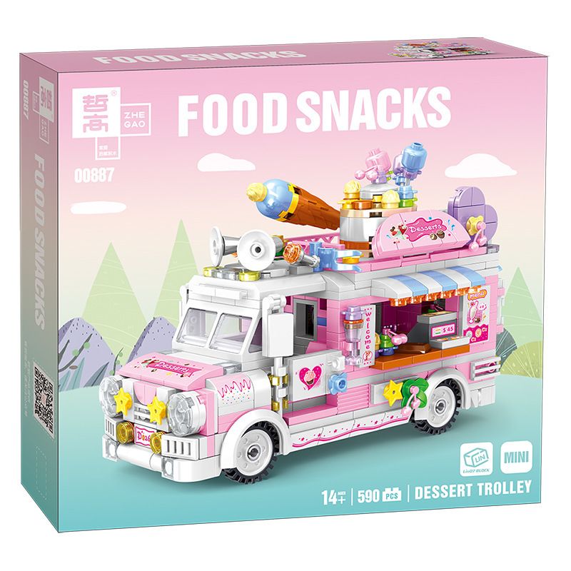 818 98283 ZHEGAO 00887 non Lego XE TRÁNG MIỆNG bộ đồ chơi xếp lắp ráp ghép mô hình FOOD SNACKS DESSERT TROLLEY 590 khối