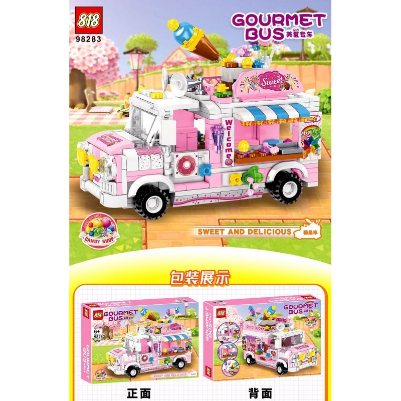 818 98283 ZHEGAO 00887 non  XE TRÁNG MIỆNG bộ đồ chơi xếp lắp ráp ghép mô hình FOOD SNACKS DESSERT TROLLEY 590 khối