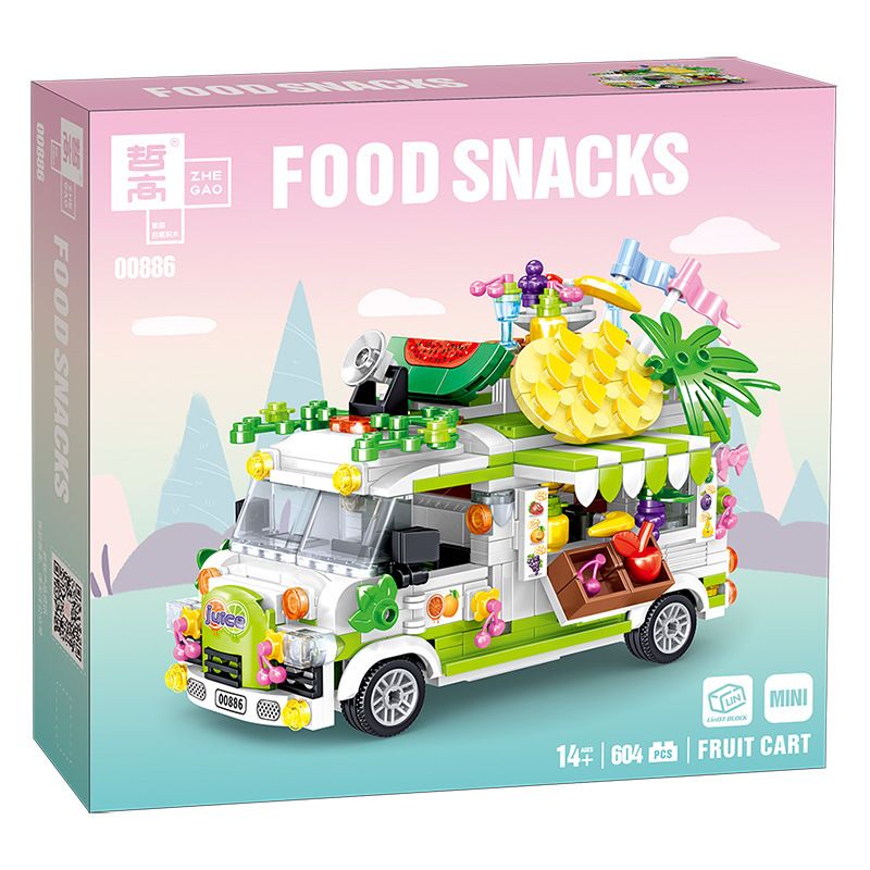 818 98285 ZHEGAO 00886 non Lego QUẦY BÁN HOA QUẢ bộ đồ chơi xếp lắp ráp ghép mô hình FOOD SNACKS FRUIT CART 604 khối