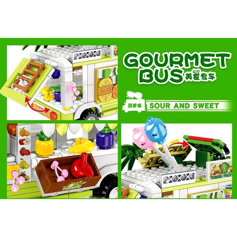 818 98285 ZHEGAO 00886 non  QUẦY BÁN HOA QUẢ bộ đồ chơi xếp lắp ráp ghép mô hình FOOD SNACKS FRUIT CART 604 khối