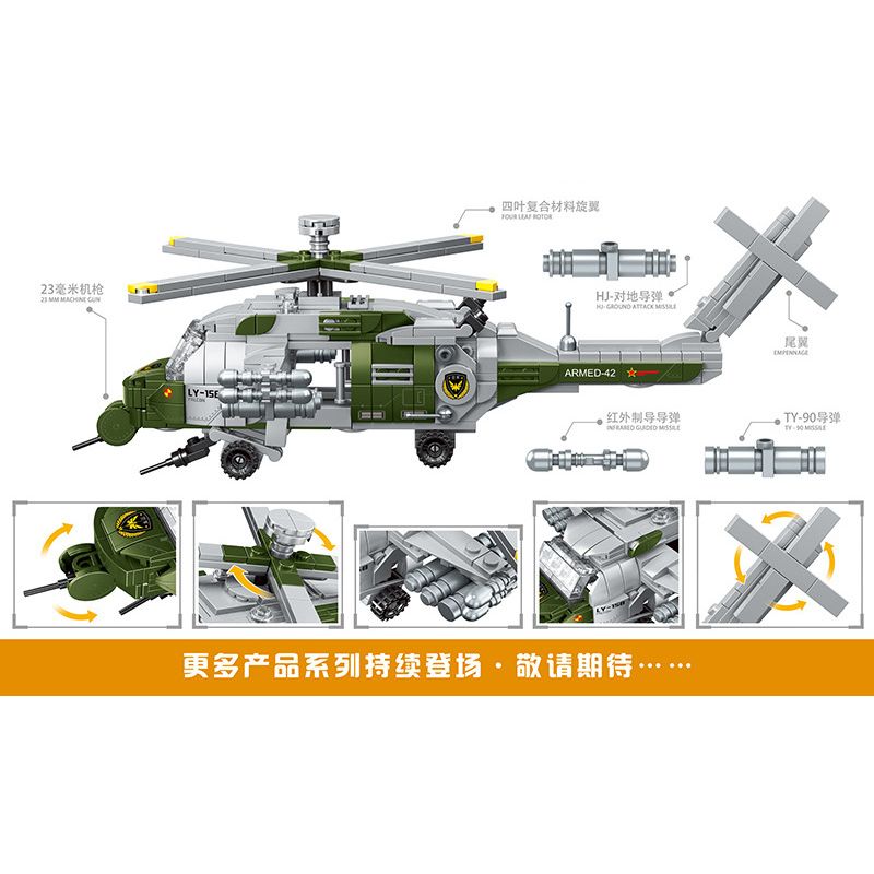 MINGDI K0158 0158 non  MÁY BAY TRỰC THĂNG VŨ TRANG FALCON-K0158 bộ đồ chơi xếp lắp ráp ghép mô hình Military Army Quân Sự Bộ Đội 645 khối