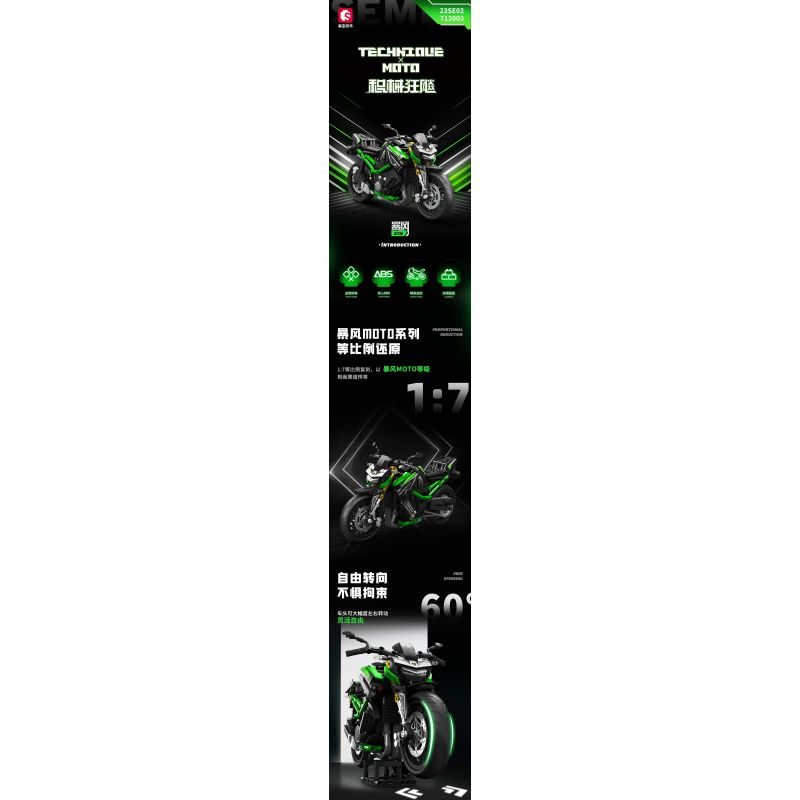 SEMBO WEKKI VIGGI 713003 non  TRANG BỊ ĐIÊN CUỒNG MÔTÔ KAWASAKI Z900 tỷ lệ 1:7 bộ đồ chơi xếp lắp ráp ghép mô hình  Kỹ Thuật Công Nghệ Cao Mô Hình Phương Tiện 872 khối