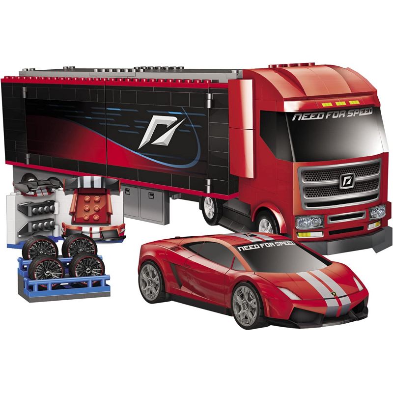 MEGA BLOKS 95760 non  XƯỞNG ĐỘ LAMBORGHINI tỷ lệ 1:38 bộ đồ chơi xếp lắp ráp ghép mô hình Need For Speed NEED FOR SPEED CUSTOM RIG (LAMBORGHINI GALLARDO LP 560-4) 562 khối