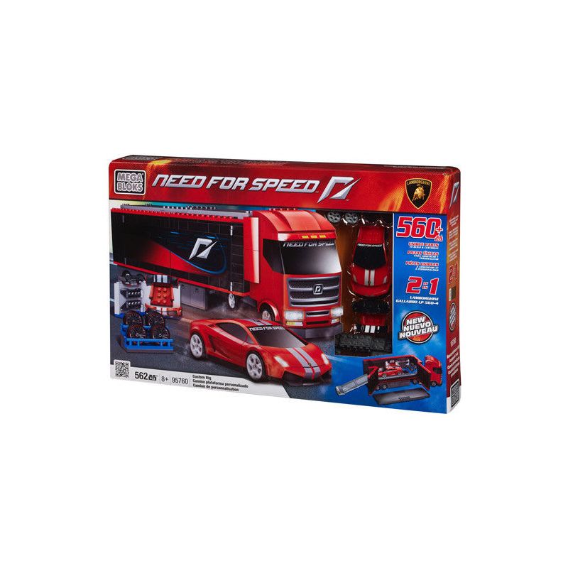 MEGA BLOKS 95760 non  XƯỞNG ĐỘ LAMBORGHINI tỷ lệ 1:38 bộ đồ chơi xếp lắp ráp ghép mô hình Need For Speed NEED FOR SPEED CUSTOM RIG (LAMBORGHINI GALLARDO LP 560-4) 562 khối