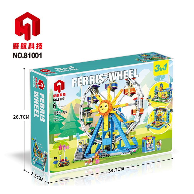 JUHANG TECHNOLOGY 81001 non  FERRIS WHEEL THUYỀN CƯỚP BIỂN XE BỘI bộ đồ chơi xếp lắp ráp ghép mô hình Creator 3 In 1 Sáng Tạo Với 3 Mẫu 1166 khối