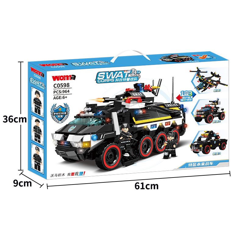 WOMA C0598 0598 non  CỖ XE TƯƠNG LAI SWAT bộ đồ chơi xếp lắp ráp ghép mô hình SWAT CORPS 964 khối