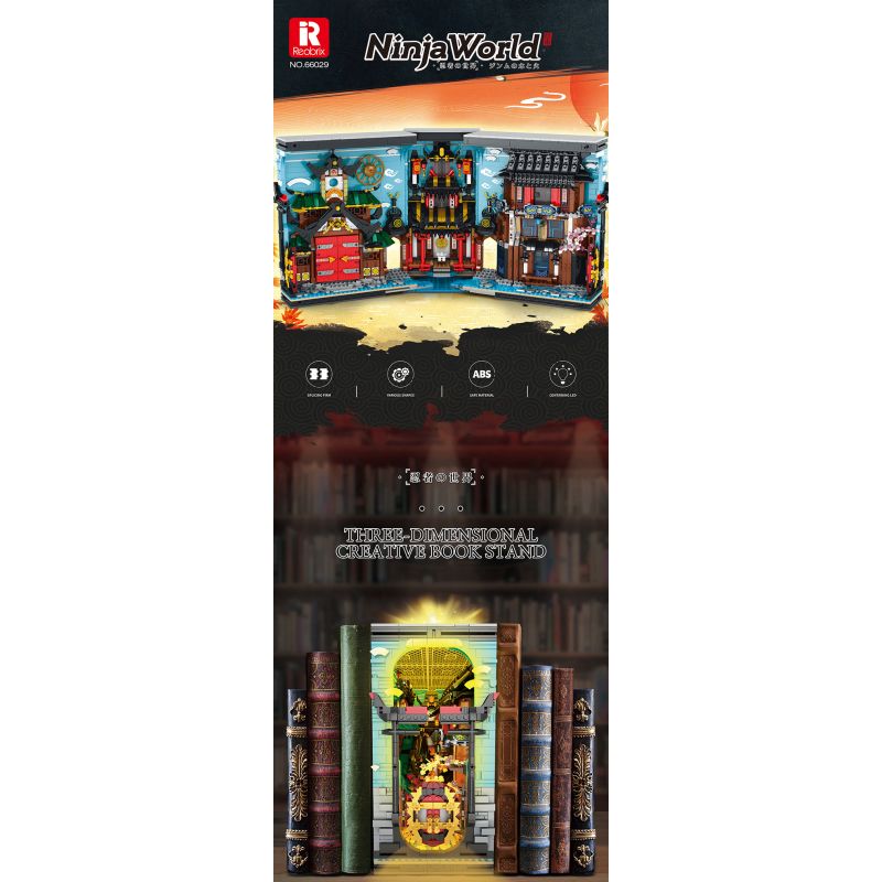REOBRIX 66029 non  GIÁ SÁCH CHẾ ĐỘ XEM PHỐ NINJA WORLD bộ đồ chơi xếp lắp ráp ghép mô hình Modular Buildings Mô Hình Nhà Cửa 3086 khối