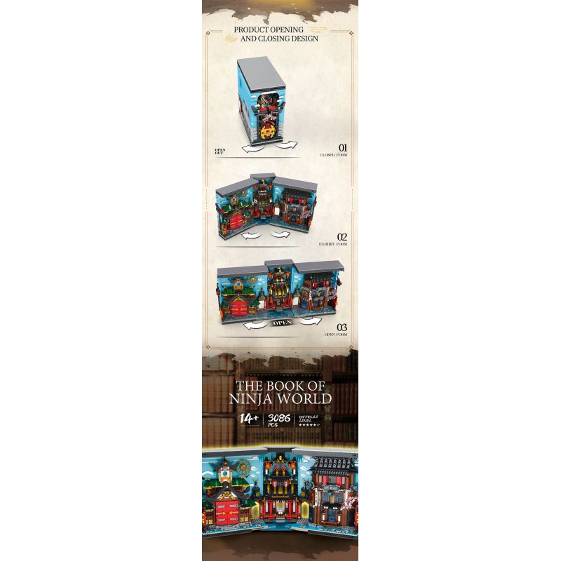 REOBRIX 66029 non  GIÁ SÁCH CHẾ ĐỘ XEM PHỐ NINJA WORLD bộ đồ chơi xếp lắp ráp ghép mô hình Modular Buildings Mô Hình Nhà Cửa 3086 khối