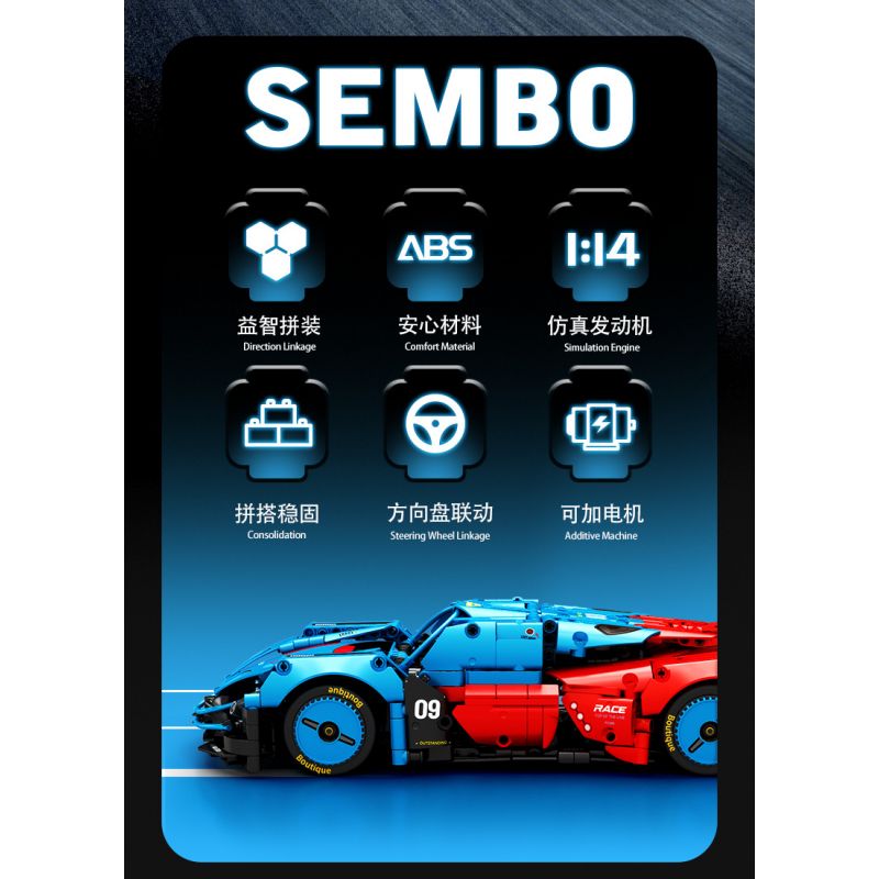 SEMBO WEKKI VIGGI 715004 non  CRAZY GEAR ĐỘNG CƠ GIÓ ÂM THANH XE THỂ THAO MAZDA WIND LAI CONCEPT CAR tỷ lệ 1:14 bộ đồ chơi xếp lắp ráp ghép mô hình  MAZDA FURAI Kỹ Thuật Công Nghệ Cao Mô Hình Phương Tiện 1245 khối