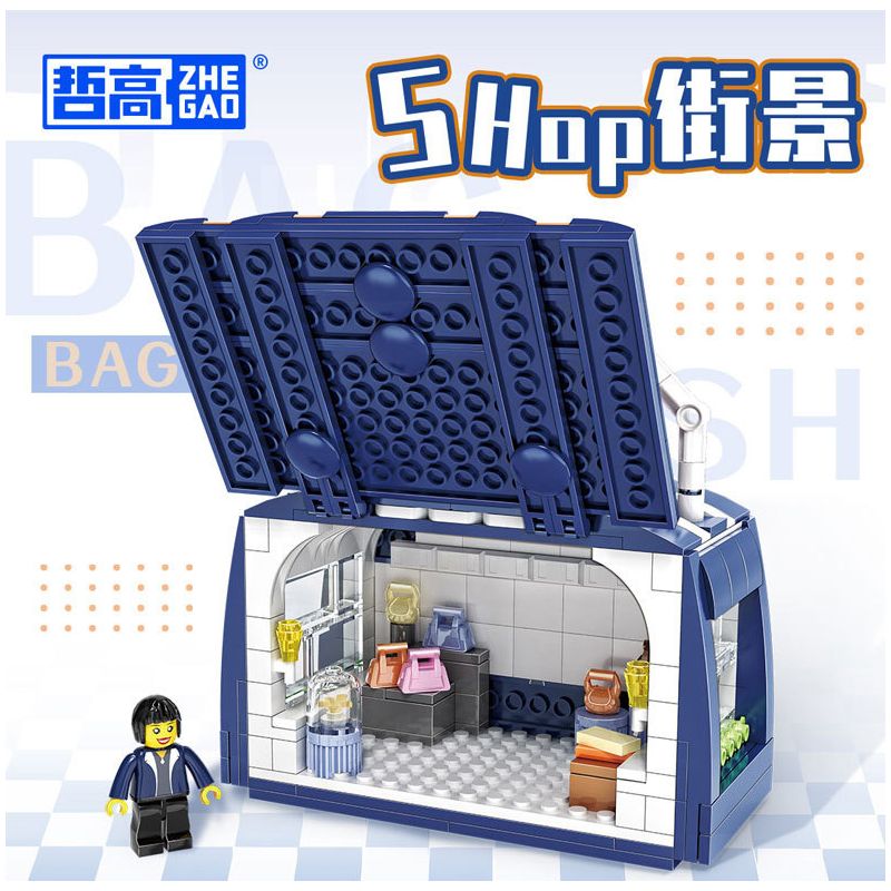 ZHEGAO 00316 non  CỬA HÀNG CẢNH ĐƯỜNG PHỐ bộ đồ chơi xếp lắp ráp ghép mô hình BAG SHOP 378 khối
