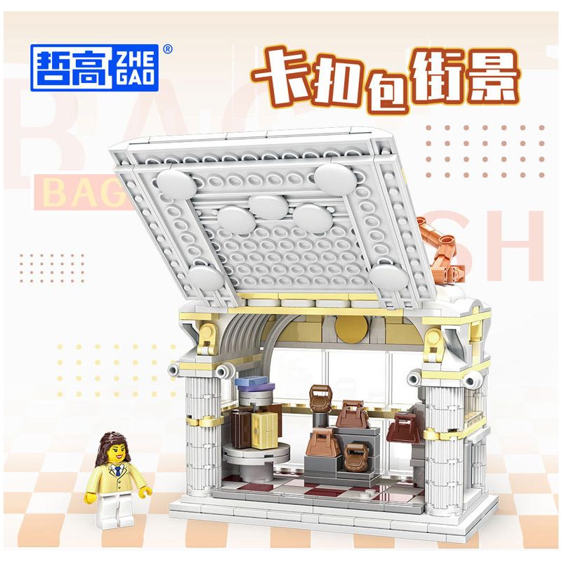ZHEGAO 00315 non  CAMERK BUCKLE STREET VIEW bộ đồ chơi xếp lắp ráp ghép mô hình BAG SHOP 380 khối