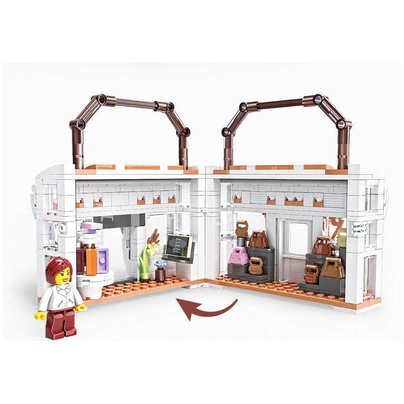 ZHEGAO 00314 non  ĐÔI CÁNH CỬA CẢNH ĐƯỜNG PHỐ bộ đồ chơi xếp lắp ráp ghép mô hình BAG SHOP 380 khối