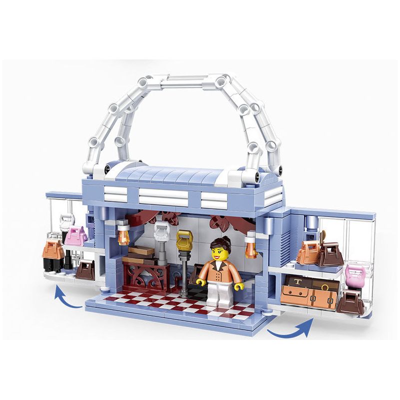 ZHEGAO 00312 non  NHÌN RA ĐƯỜNG PHỐ TRẮNG XANH bộ đồ chơi xếp lắp ráp ghép mô hình BAG SHOP 386 khối