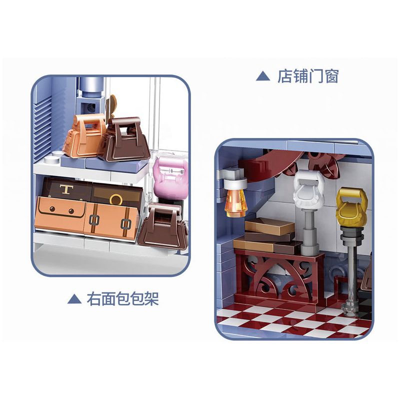 ZHEGAO 00312 non  NHÌN RA ĐƯỜNG PHỐ TRẮNG XANH bộ đồ chơi xếp lắp ráp ghép mô hình BAG SHOP 386 khối