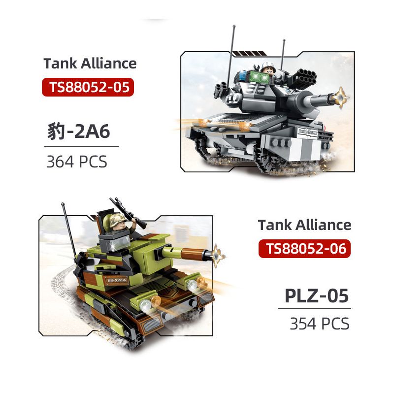 QIAO LE TONG TS88052 88052 non  SUPER TANK 6 COMPIZE M1A2 MEKATANK XE TĂNG AMX-56 CHEETAH LEOPARD-2A6 BỂ PLZ-05 bộ đồ chơi xếp lắp ráp ghép mô hình TANK ALLIANCE 2145 khối