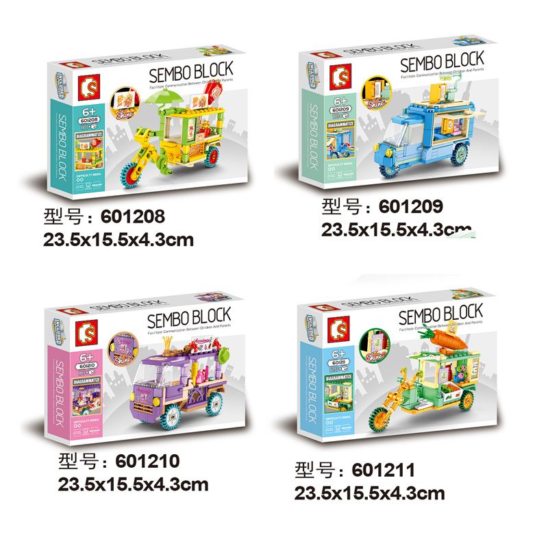 SEMBO 601208 601209 601210 601211 non  SENBAO STREET VIEW SERIES XE BÁN HÀNG MINI 4 LOẠI bộ đồ chơi xếp lắp ráp ghép mô hình Mini Modular Đường Phố Thu Nhỏ 490 khối