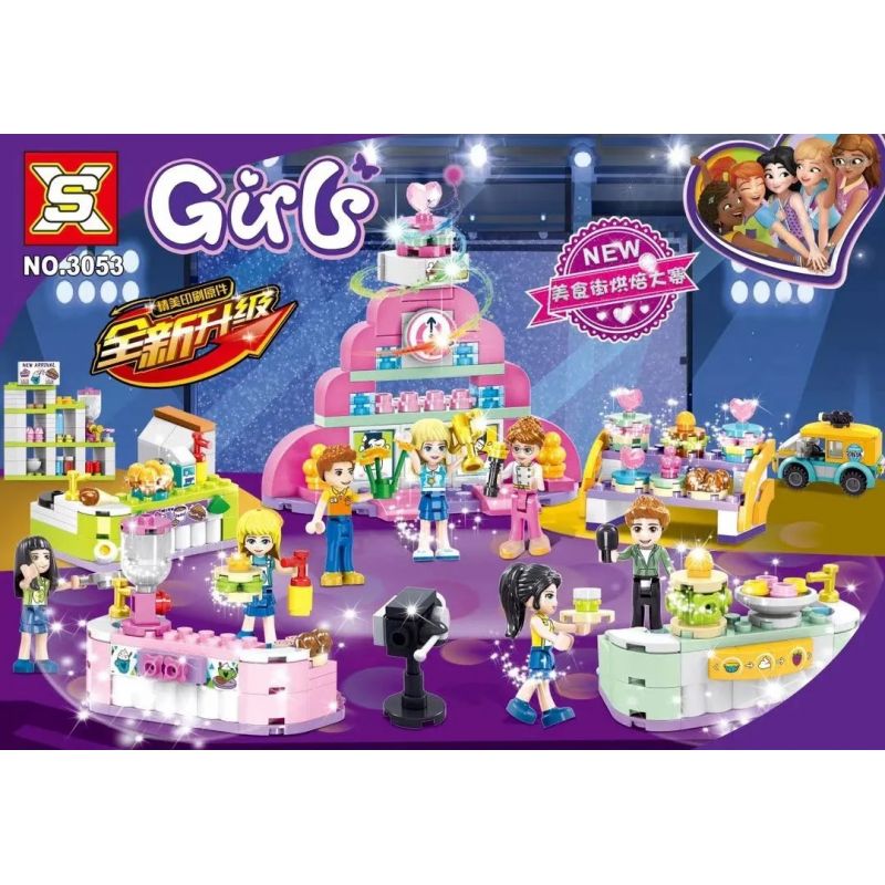 SX 3053 non Lego CUỘC THI LÀM BÁNH PHỐ ẨM THỰC 8 LOẠI bộ đồ chơi xếp lắp ráp ghép mô hình Girl GIRLS Con Gái 613 khối