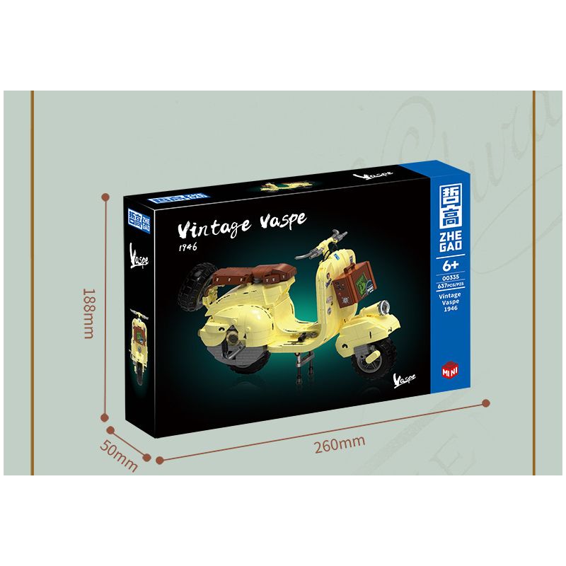ZHEGAO 00335 non  XE TAY GA VAPE bộ đồ chơi xếp lắp ráp ghép mô hình Motorcycle Motorbike VINTAGE VASPE 1946 Xe Hai Bánh 637 khối
