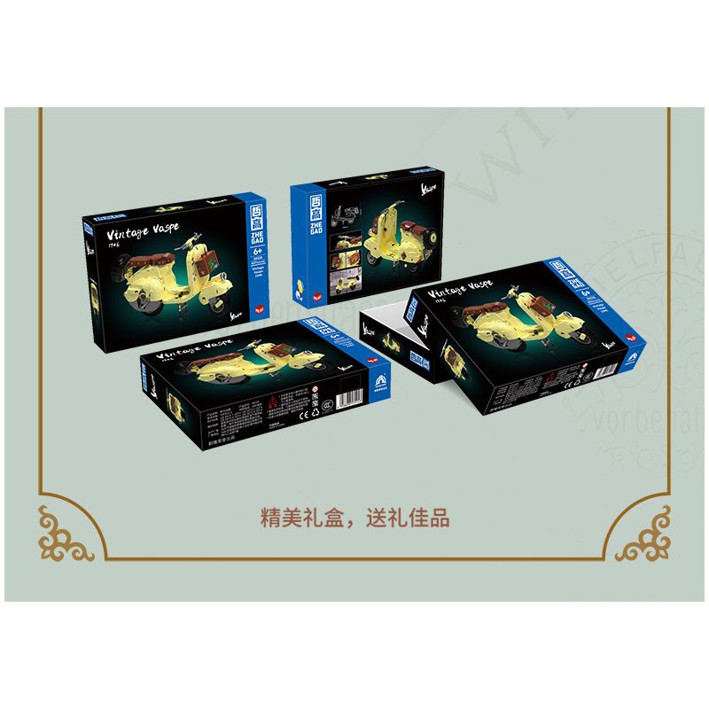ZHEGAO 00335 non  XE TAY GA VAPE bộ đồ chơi xếp lắp ráp ghép mô hình Motorcycle Motorbike VINTAGE VASPE 1946 Xe Hai Bánh 637 khối