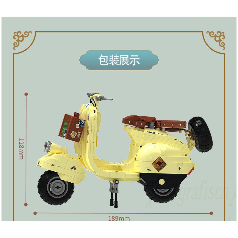 ZHEGAO 00335 non  XE TAY GA VAPE bộ đồ chơi xếp lắp ráp ghép mô hình Motorcycle Motorbike VINTAGE VASPE 1946 Xe Hai Bánh 637 khối