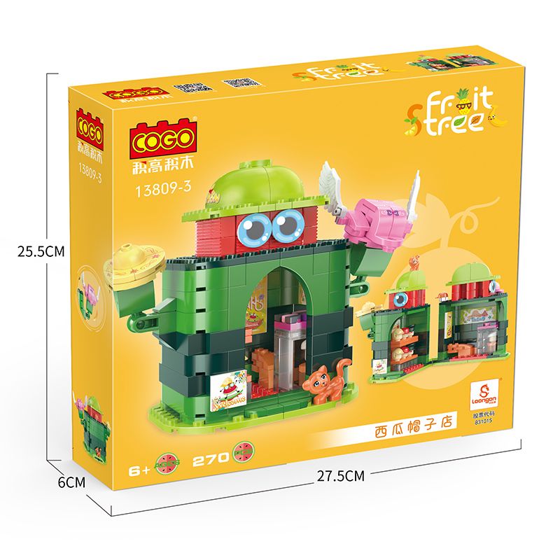 COGO 13809-3 non  CỬA HÀNG MŨ DƯA HẤU bộ đồ chơi xếp lắp ráp ghép mô hình Mini Modular FRUIT TREE Đường Phố Thu Nhỏ 270 khối