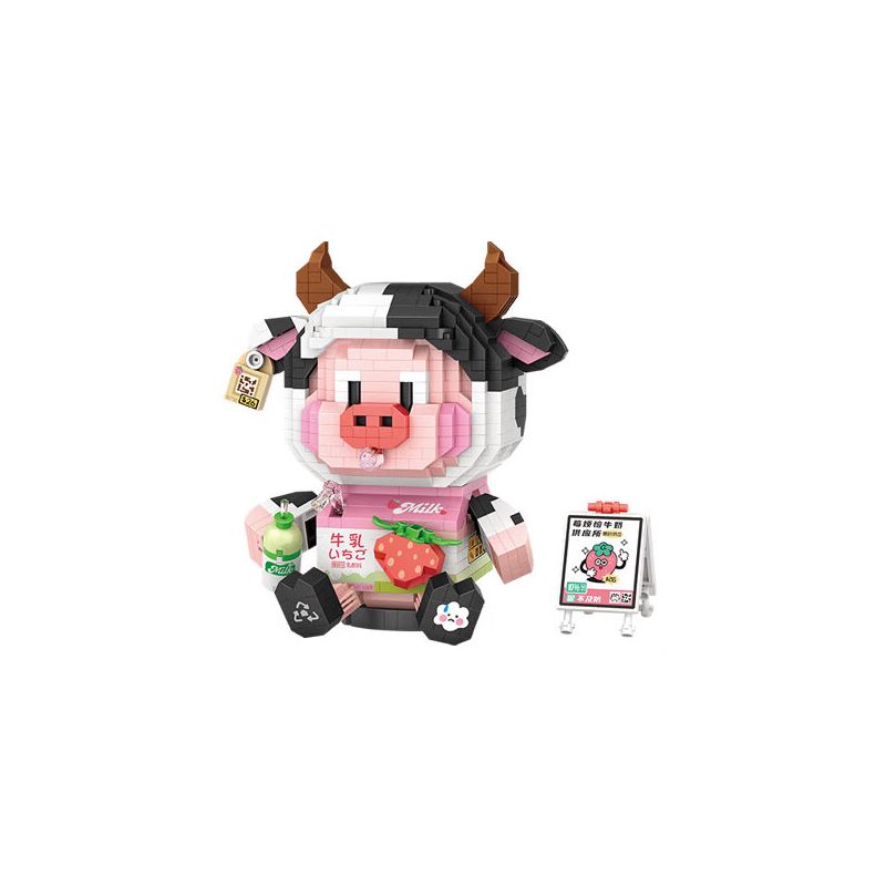 LOZ 8134 non Lego SỮA LO MÂM XÔI bộ đồ chơi xếp lắp ráp ghép mô hình STRAWBERRY PIGGY 1060 khối